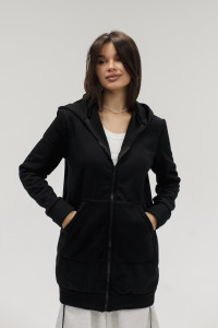 Толстовка женская №057776 футер на флисе (р-ры: 44-58) черный