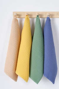 Набор вафельных полотенец "Ночь Нежна" cине-фиолетовый с желтым, кофе с молоком и зеленым 4 шт.