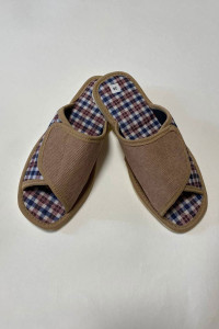 Тапки женские "Lepilov" арт. 120 вельвет с рогожкой + плательный хлопок (последний размер) бежевый вельвет с бордовой клеткой 38