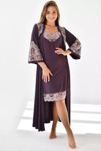 Пеньюар двойка женский "Маркиза" вискоза с кружевом (последний размер) кофейный 46,62