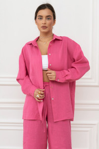 Рубашка женская "Лён" М-3РЖ-5 лён (р-ры: 42-52) фуксия