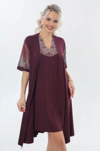 Пеньюар двойка женский "Каролина" вискоза с кружевом (р-ры: 46-60) бордовый