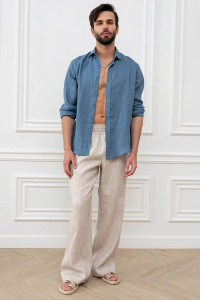 Брюки мужские "Лён" М-7БРМ лён (р-ры: 48-54) бежевый