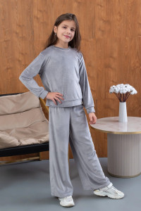 Костюм двойка детский "Боня" М-07КД велюр (р-ры: 34-42) серый