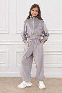 Костюм двойка детский "Элис" М-06КД велюр (р-ры: 32-42) серый