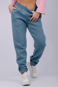 Джоггеры женские "Мистерия 9" футер 3-х нитка с начесом (р-ры: 44-54) голубой