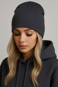Шапка женская футер 3-х нитка с начесом №001 серый