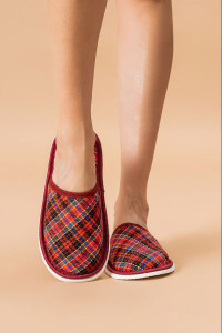 Тапки женские С-6ЖТП-МР полиэстер (р-ры: 33-41) алый-клетка