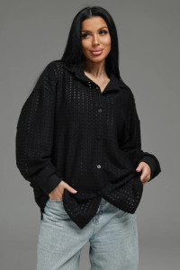 Рубашка женская "Стелла" футер 3-х нитка петля жаккард (р-ры: 48-62) черный
