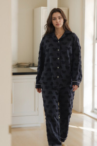 Пижама женская №057715 "Мишки" кулирка-махра (р-ры: 48-58) графит