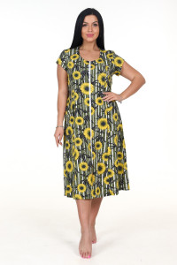 Халат женский ХК-548 кулирка (р-ры: 48-60) подсолнух на полосе хаки