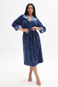 Халат женский 178 велюр (р-ры: 48-62) индиго-голубой