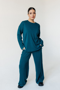 Костюм двойка женский КМЛ-1 9024 лапша (последний размер) изумрудно-зелёный 56-58