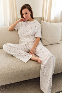 Пижама женская "Сердце" кулирка (р-ры: 38-56) молочный