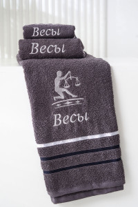 Полотенце махровое с вышивкой "Знаки зодиака" 14418/10 графит Весы