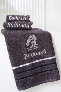 Полотенце махровое с вышивкой "Знаки зодиака" 14418/10 графит Водолей