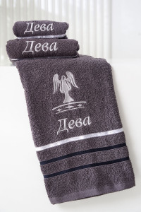 Полотенце махровое с вышивкой "Знаки зодиака" 14418/10 графит Дева