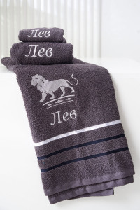 Полотенце махровое с вышивкой "Знаки зодиака" 14418/10 графит Лев