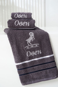 Полотенце махровое с вышивкой "Знаки зодиака" 14418/10 графит Овен