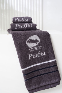 Полотенце махровое с вышивкой "Знаки зодиака" 14418/10 графит Рыбы