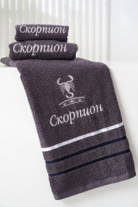 Полотенце махровое с вышивкой "Знаки зодиака" 14418/10 графит Скорпион
