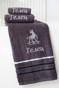 Полотенце махровое с вышивкой "Знаки зодиака" 14418/10 графит Телец