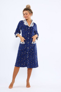 Халат женский 177 махра (последний размер) индиго-белый 54-56