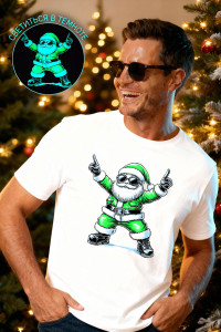 Футболка унисекс светящаяся №8581 кулирка (р-ры: 42-74) белый дедМ зеленый
