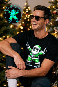 Футболка унисекс светящаяся №8581 кулирка (р-ры: 42-74) черный дедМ зеленый