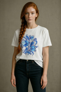 Футболка женская №8589 кулирка (р-ры: 48-62) белый гжель