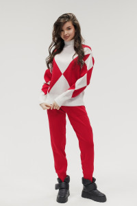 Костюм двойка женский №057897 вязаный трикотаж (р-ры: 40-46) красный