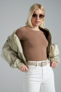 Лонгслив женский "Skims" фуллайкра кулирка вязаная (р-ры: 38-52) мокко