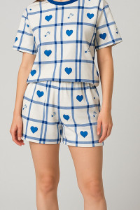 Пижама женская №805 кулирка (р-ры: 44-58) синие сердца