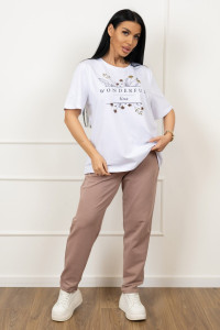 Костюм двойка женский 2064/2 кулирка-футер (р-ры: 48-58) белый-какао