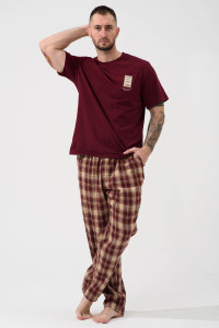 Пижама мужская "Счастливый билет" 2434-К/Ф кулирка-фланель (р-ры: 48-58) бордовый