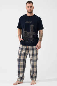 Пижама мужская "Огни ЕКБ" 2431-К/Ф кулирка-фланель (р-ры: 48-58) синий