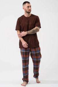 Пижама мужская "Огни ЕКБ" 2431-К/Ф кулирка-фланель (р-ры: 48-58) коричневый