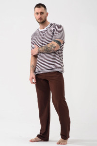 Пижама мужская "Полоса" 2440-К кулирка (р-ры: 48-58) коричневый