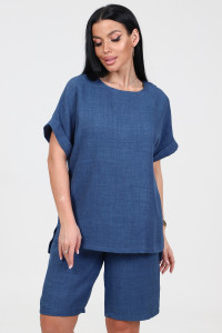 Костюм двойка женский КЛ-2639 "Шик" имитация льна (р-ры: 46-58) джинс темн.