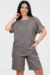 Костюм двойка женский КЛ-2639 "Шик" имитация льна (р-ры: 46-58) земля