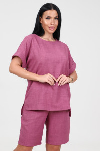 Костюм двойка женский КЛ-2639 "Шик" имитация льна (р-ры: 46-58) малина