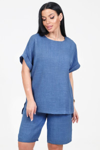 Костюм двойка женский КЛ-2639 "Шик" имитация льна (р-ры: 46-58) джинс светл.