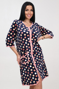 Халат женский "Молодежный" ХВ-2301 велюр (р-ры: 44-56) персик.горох на т.син