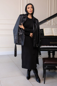 Платье женское 2080/3 футер 2-х нитка пенье (р-ры: 44-58) черный