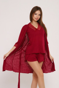 Пеньюар тройка женский №29009 деворе (р-ры: 44-54) бордовый