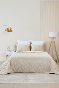 Покрывало микрофибра с велюровыми наволочками "Кристалл" кремовый