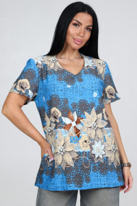 Туника женская "Блюз" ТК-72-ФУТ кулирка (последний размер) цветы на син.кружево 58