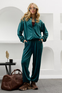 Костюм двойка женский "Альба" велюр стрейч (р-ры: 44-54) изумрудный