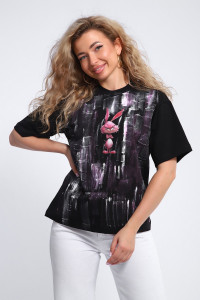 Футболка женская №74378 футер с лайкрой 2-х нитка (р-ры: 46-52) черный