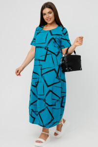 Платье женское П168 кулирка (последний размер) бирюзовый ромб 50,58,62